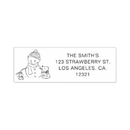 メリークリスマスタイポグラフィ雪だるま差出人住所 セルフインキングスタンプ