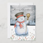 メリークリスマスタイポグラフィ雪だるま パーソナライズされた シーズンカード (正面)