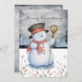 メリークリスマスタイポグラフィ雪だるま パーソナライズされた シーズンカード (正面/裏面)