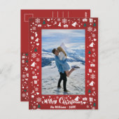 メリークリスマスタイポグラフィ雪レッド家族の写真 ポストカード (正面/裏面)
