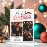 メリークリスマスタイポグラフィ3ファミリーフォトフェスティバル シーズンカード<br><div class="desc">このフェスティバルメリークリスマスデザインはモダン、おもしろいスクリプトフォントと私の手で書かれたブロックフォントを使用して作成された軽いピンクと赤の80年代のスタイルで色彩の鮮やかは、私の手のサンタハットとホリーとベリーを付けて、あなたの家族の写真を輝かせるために。家族の名前と文字カスタムを追加して完成！オリジナルアート：Malissa Melrose</div>