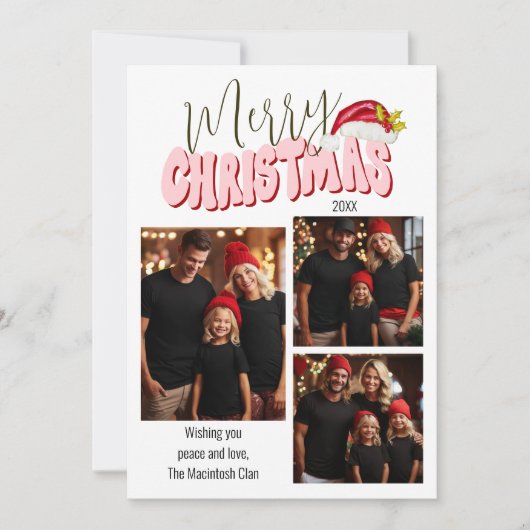 メリークリスマスタイポグラフィ3ファミリーフォトフェスティバル シーズンカード (正面)