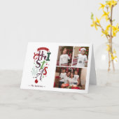 メリークリスマスタイポグラフィ3 Photo Collage holiday カード (黄色い花)