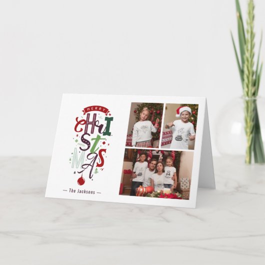 メリークリスマスタイポグラフィ3 Photo Collage holiday カード (正面)