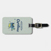 メリークリスマスタイポグラフィ&かわいいクリスマスフクロウ ラゲッジタグ (正面横)