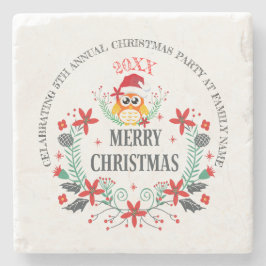 メリークリスマスタイポグラフィ&クリスマスフクロウブーケ ストーンコースター