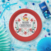 メリークリスマスタイポグラフィ&クリスマスフクロウリース ペーパープレート (パーティー)