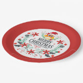 メリークリスマスタイポグラフィ&クリスマスフクロウリース ペーパープレート (アングル)