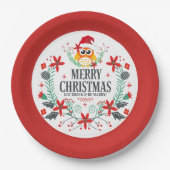 メリークリスマスタイポグラフィ&クリスマスフクロウリース ペーパープレート (正面)