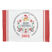 メリークリスマスタイポグラフィ&クリスマスフクロウリース 枕カバー (正面)