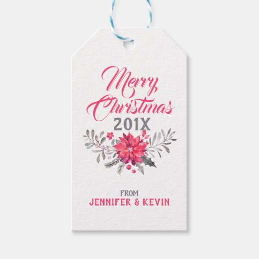 メリークリスマスタイポグラフィ&クリスマスブーケ ギフトタグ (正面)