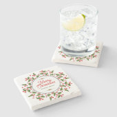 メリークリスマスタイポグラフィ&クリスマスリース ストーンコースター (横)