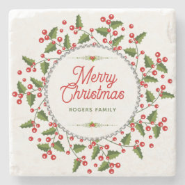 メリークリスマスタイポグラフィ&クリスマスリース ストーンコースター