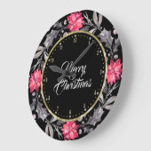 メリークリスマスタイポグラフィ&クリスマスリース ラージ壁時計 (傾斜)