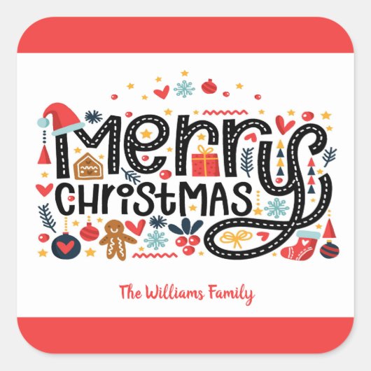 メリークリスマスタイポグラフィ スクエアシール (正面)