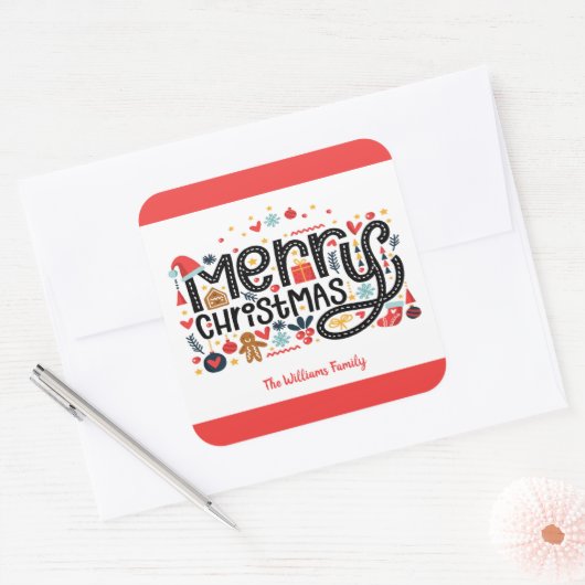 メリークリスマスタイポグラフィ スクエアシール (封筒)