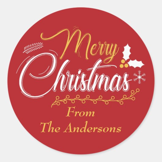 メリークリスマスタイポグラフィ パーソナライズされた ラウンドシール (正面)