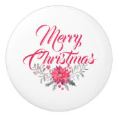 メリークリスマスタイポグラフィ&フローラブーケ セラミックノブ (正面)
