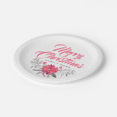 メリークリスマスタイポグラフィ&フローラブーケ ペーパープレート (アングル)