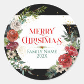 メリークリスマスタイポグラフィ&フローラリースコースター ラウンドシール (正面)