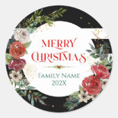 メリークリスマスタイポグラフィ&フローラリースコースター ラウンドシール (正面)