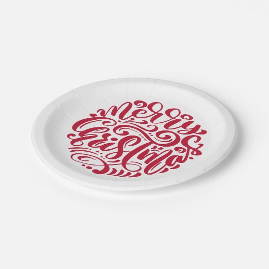 メリークリスマスタイポグラフィ ペーパープレート (アングル)