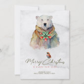 メリークリスマスタイポグラフィ、ホワイトベア、レッドロビン 招待状 (正面)