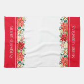 メリークリスマスタイポグラフィ&ポインセテ縁どィア キッチンタオル (横)