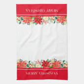 メリークリスマスタイポグラフィ&ポインセテ縁どィア キッチンタオル (縦)