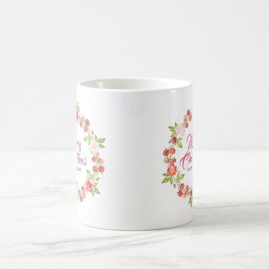 メリークリスマスタイポグラフィ&レッドベリーリース コーヒーマグカップ (中央)