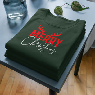 メリークリスマスタイポグラフィ〔雄ジカの〕枝角 Tシャツ