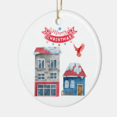 メリークリスマスタウン建物赤(鳥)ショウジョウコウカンチョウ鳥 セラミックオーナメント (左)