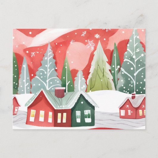 メリークリスマスタウン | 赤い緑の水色 シーズンポストカード (正面)
