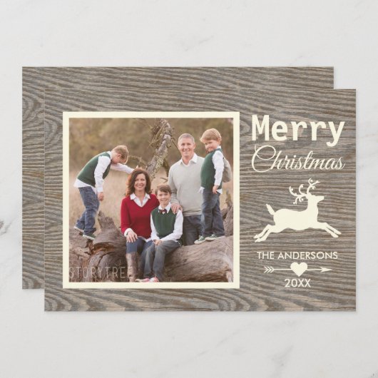 メリークリスマスタン素朴ウッド家族写真 シーズンカード (正面/裏面)