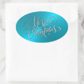 メリークリスマスターコイズステッカーエンボスルック 楕円形シール (バッグ)