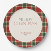メリークリスマスタータンチェックプレイドカスタム ペーパープレート (正面)