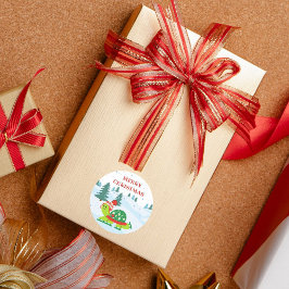 メリークリスマスタートルアイススケートで滑るシール ラウンドシール