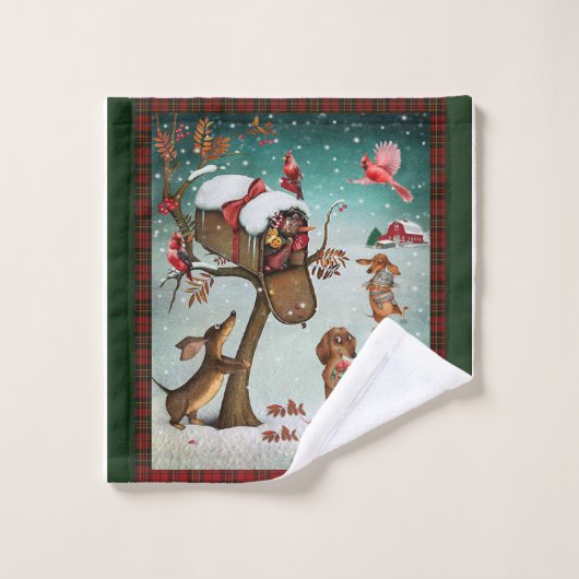 メリークリスマスダシュント愛犬家ギフト ウォッシュタオル (ウォッシュタオル)