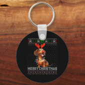 メリークリスマスダシュント犬の恋人の醜いクリスマス キーホルダー (正面)