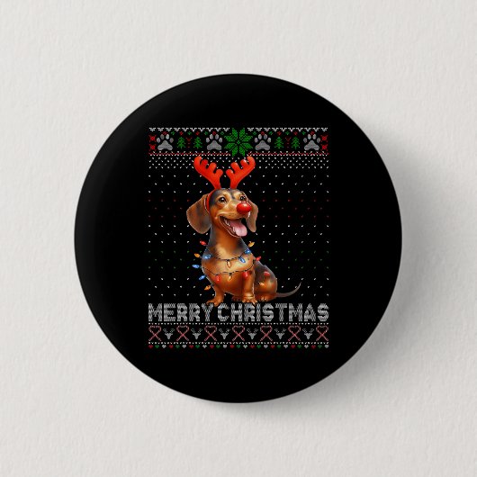 メリークリスマスダシュント犬の恋人の醜いクリスマス 缶バッジ (正面)