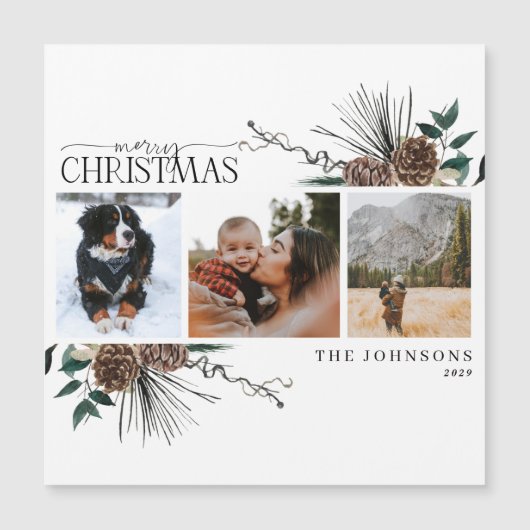 メリークリスマスダスティウィンターホリデーカードマグネット (正面)