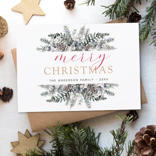 メリークリスマスダスティブルーグリーナリーホリデー シーズンカード