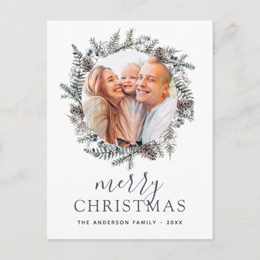 メリークリスマスダスティブルーフォトホリデー シーズンポストカード (正面)