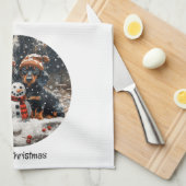 メリークリスマスダックスシャンドドッグス雪だるま キッチンタオル (四つ折り)