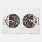 メリークリスマスダックスシャンドドッグス雪だるま キッチンタオル (横)