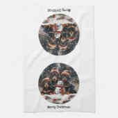 メリークリスマスダックスシャンドドッグス雪だるま キッチンタオル (縦)