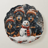 メリークリスマスダックスシャンドドッグス雪だるま ラウンドクッション (裏面)