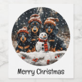 メリークリスマスダックスシャンドドッグス雪だるま ワインラベル (シングルラベル)