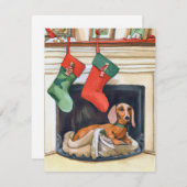 メリークリスマスダックスシュントSanta暖炉カード シーズンカード (正面/裏面)