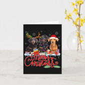 メリークリスマスダッシュント犬サンタ・トナカイLigh カード (黄色い花)